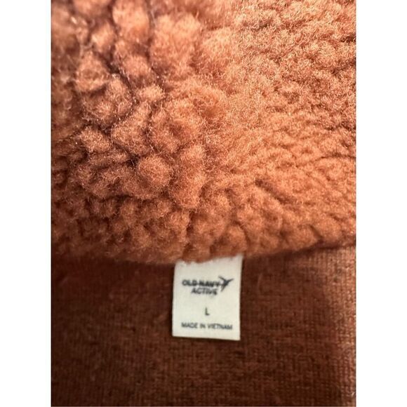 Old Navy Women Rust Fleece Sherpa Snap Button Jacket Fall Teddy Nylon Trim Sz L - Picture 8 of 9